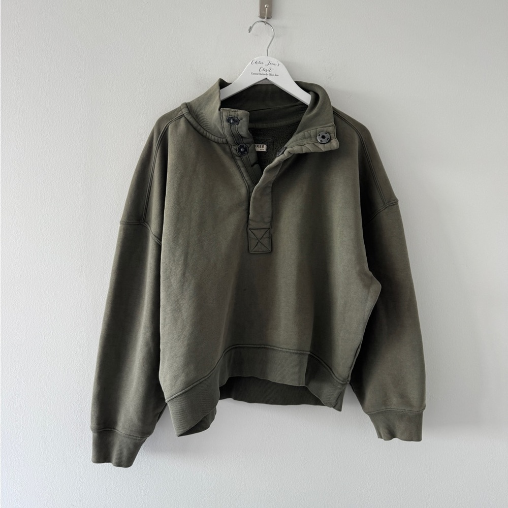 FREE PEOPLE Timeless Pullover in Olive Green M - Picture 2 of 5